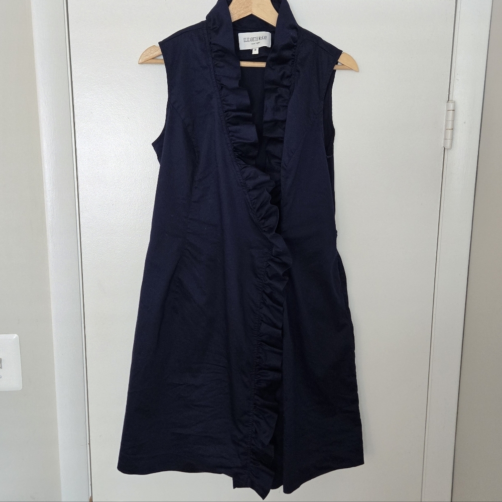 Elizabeth McKay Scotland Navy Ruffle Wrap Dress Size 8